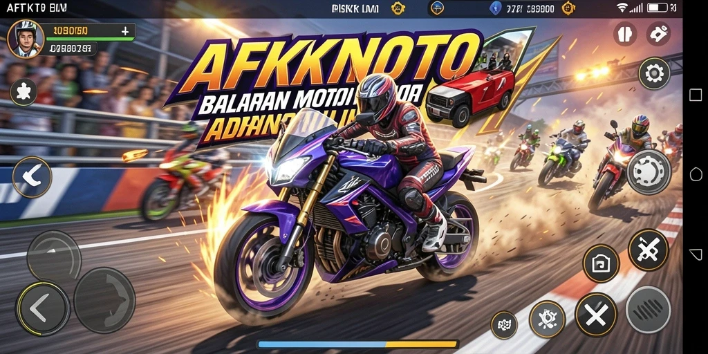 Tampilan gameplay menegangkan AFKTOTO saat balapan motor di lintasan.