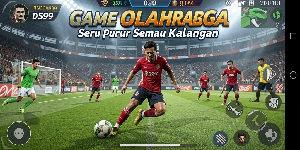 Tampilan gameplay menyerupai pertandingan olahraga nyata yang mendebarkan.