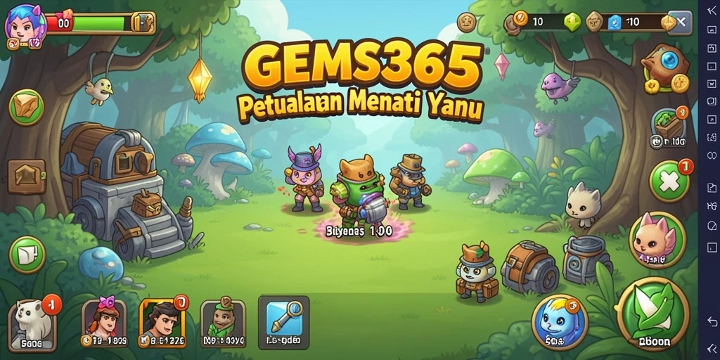 Tampilan gameplay GEMS365 dengan elemen idle yang menarik.