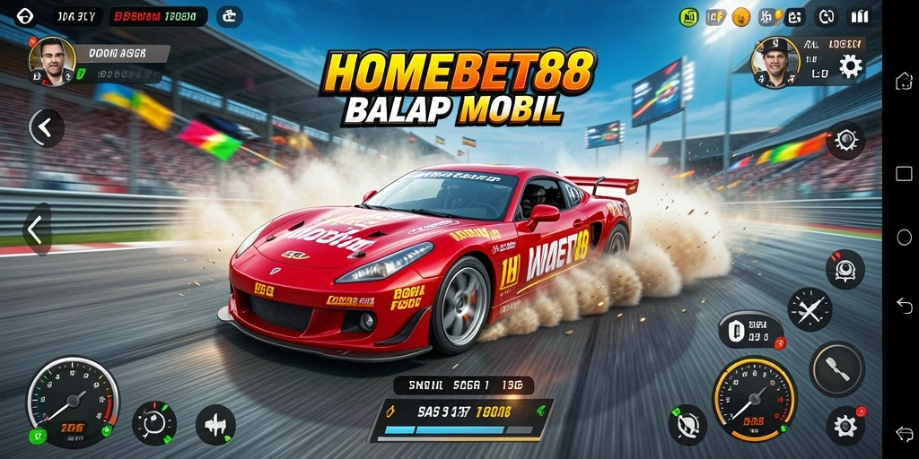Tangkapan layar utama HOMEBET88 menampilkan aksi balap mobil yang mendebarkan.