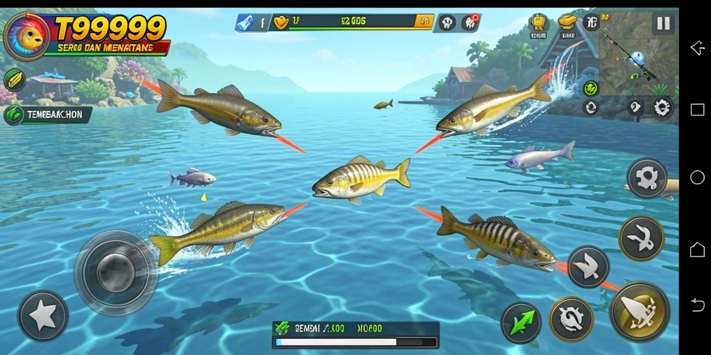 Tangkapan layar gameplay T9999 yang menampilkan aksi tembak ikan seru.