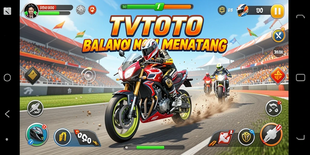 Tampilan gameplay balapan motor yang mendebarkan di TVTOTO.