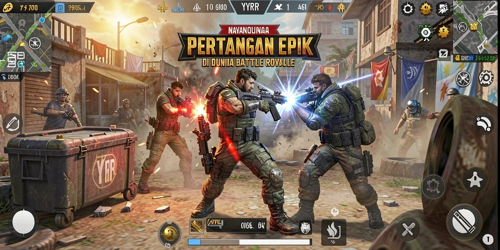 Tampilan aksi seru gameplay Battle Royale di YYRR.